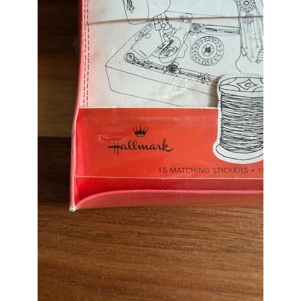VTG Hallmark Postalettes Stationery Set Sealed Sewing Machine Line Art